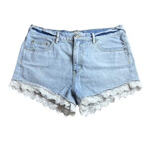 Free‎ People Light Blue Jean Shorts with Lace Trim